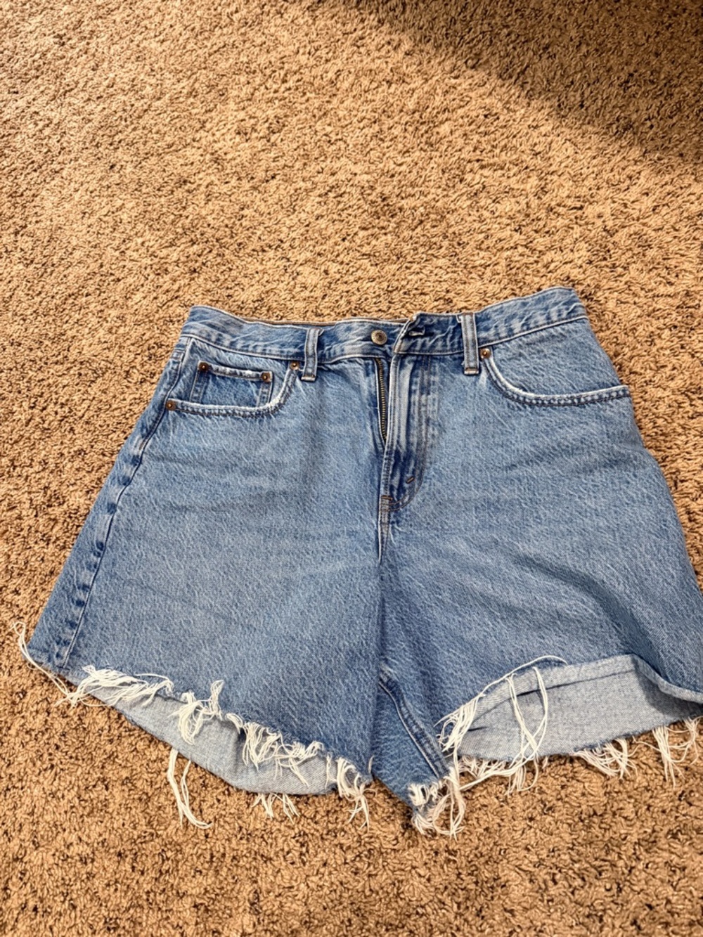 Abercrombie & Fitch Light Blue High-Rise Frayed Hem Denim Shorts